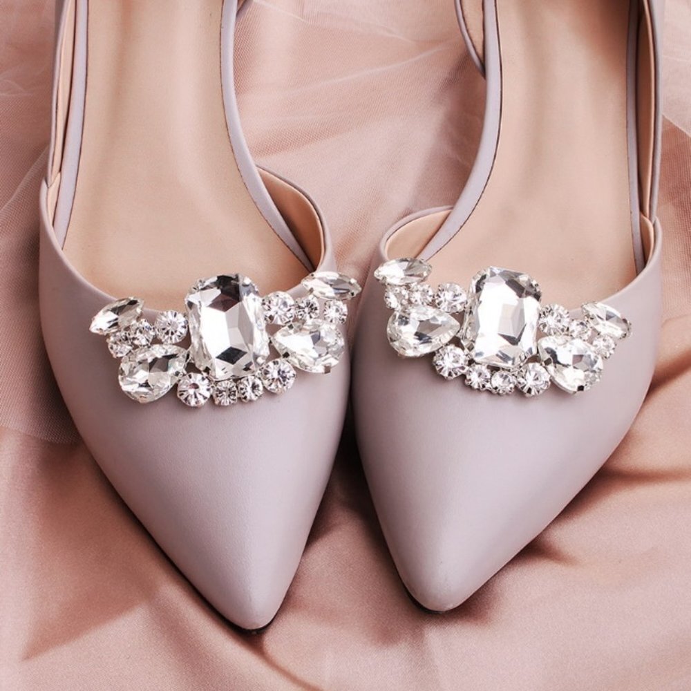 Shoe clips wedding elegant silver tone crystal new